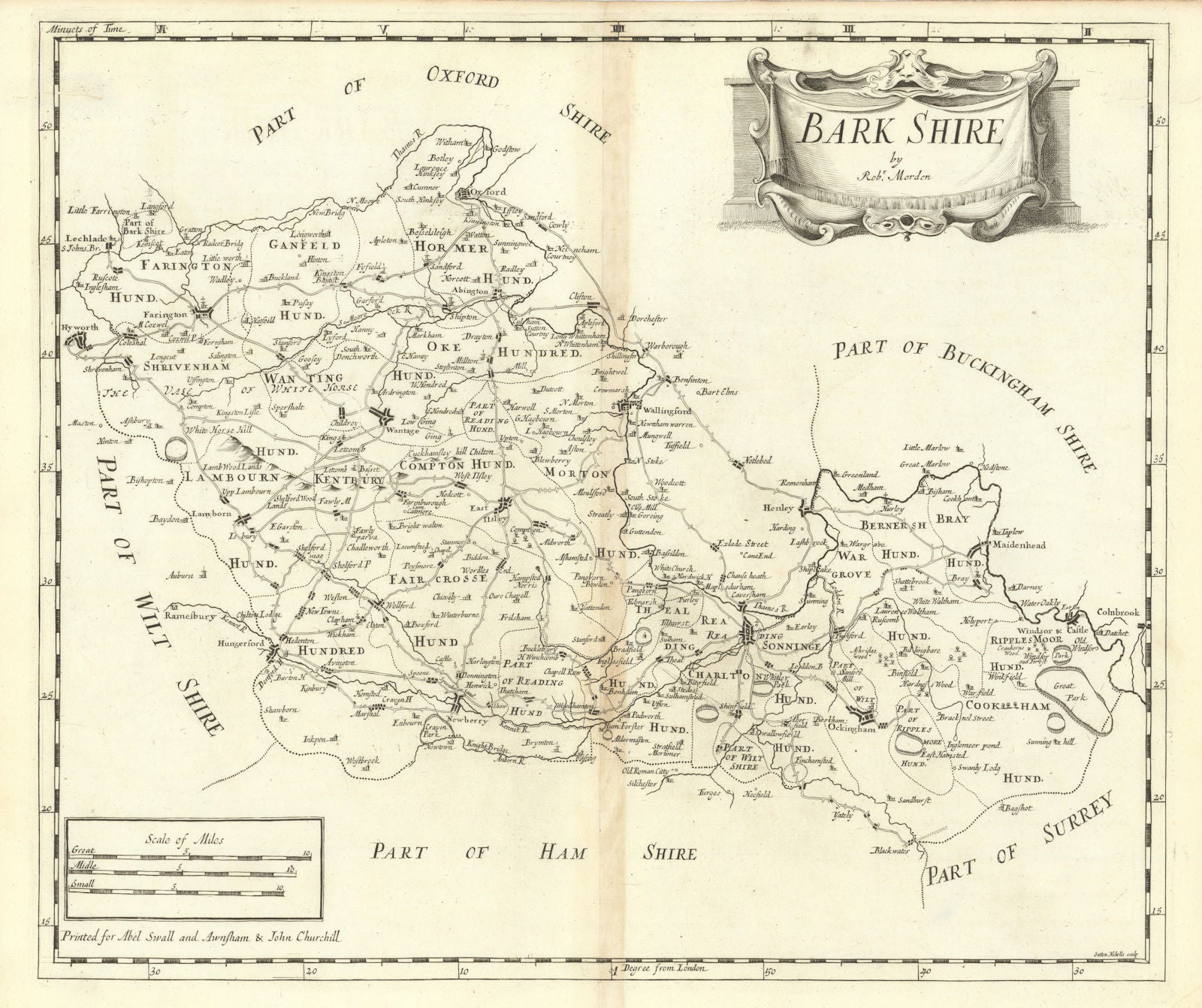 Berkshire. 'BARK SHIRE' by ROBERT MORDEN from Camden's Britannia 1695 old map